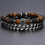 Men's Viking Beaded Bracelet-Stainless Steel Link Chain Wristband Set