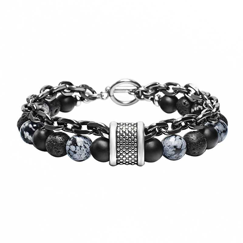 Men's Double Chain Link Stone Bracelet