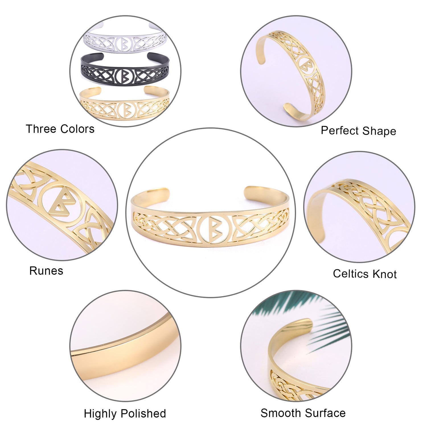 Nordic  Runes Bangle Cuff Bracelet