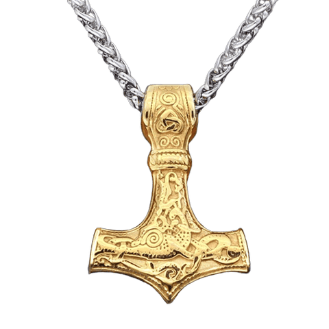 Gold Mjolnir Necklace With Steel Or Leather Chain