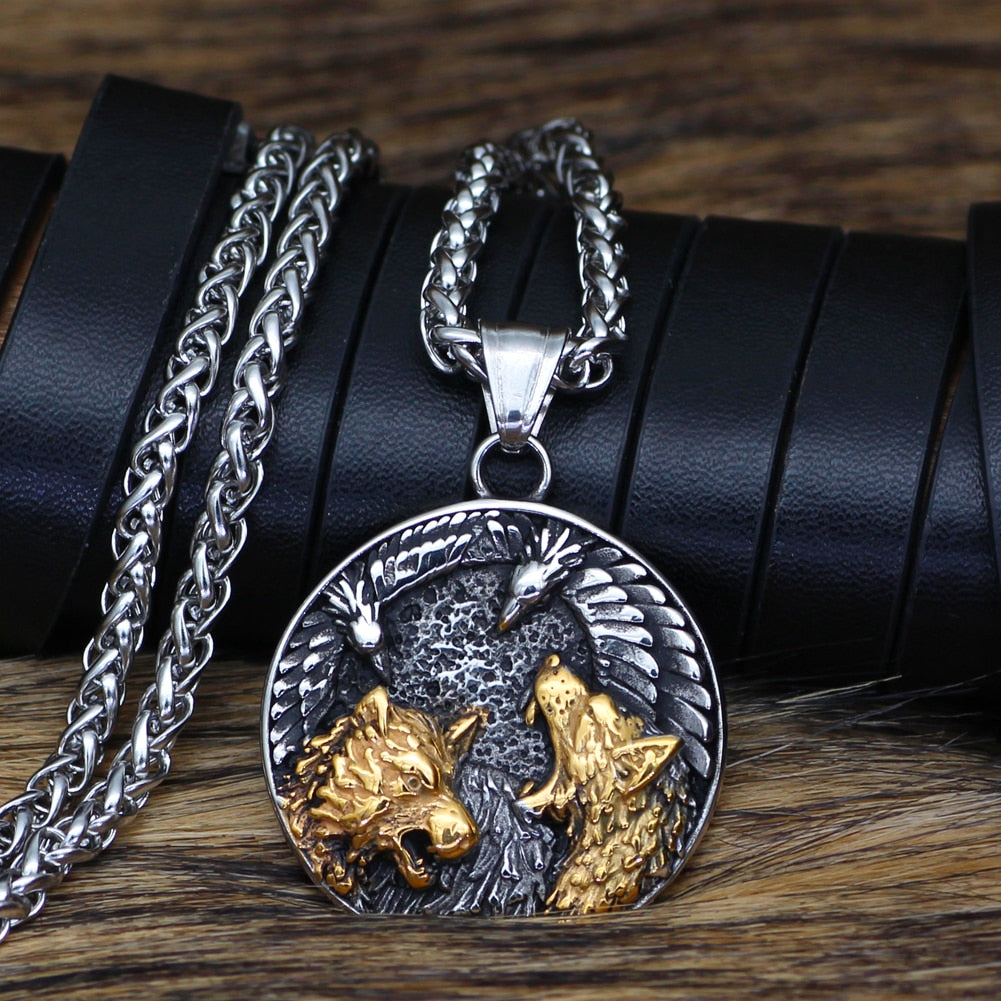 Wolf And Raven Pendant Necklace