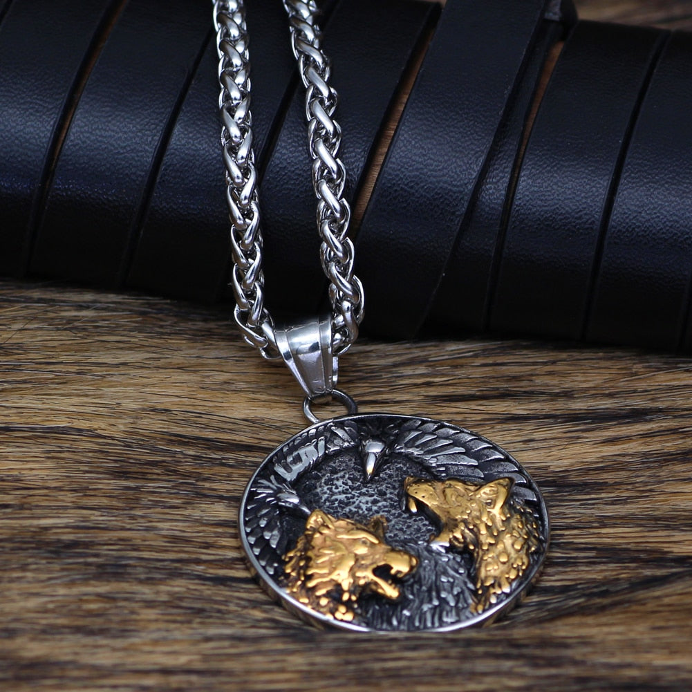 Wolf And Raven Pendant Necklace