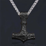 Black Mjolnir Necklace With Steel Chain