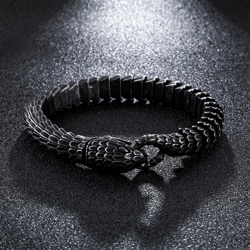 Jormungandr Serpent Segmented Steel Viking Bracelet