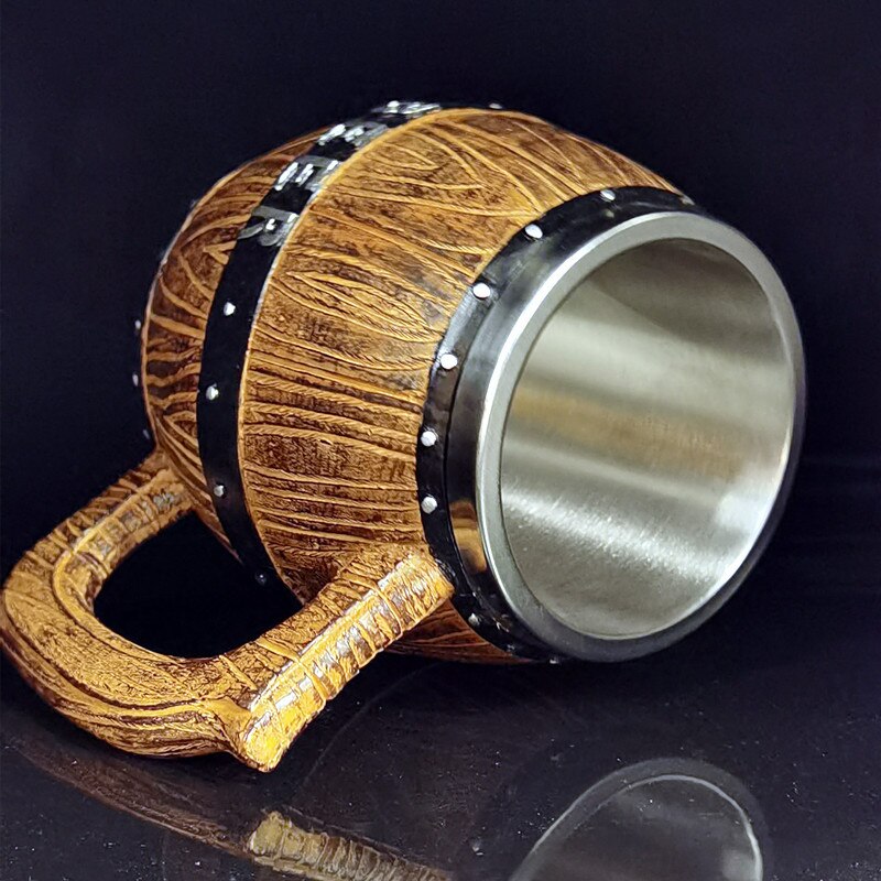 Oak Barrel Style Wooden Beer Tankard Mug