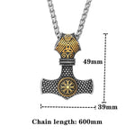 Gold and Silver Mjolnir Pendant With Helm Of Awe Necklace