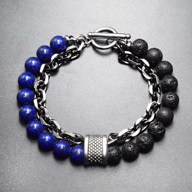 Men's Double Chain Link Stone Bracelet