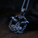 Thor's Hammer Pendant With Odin's Ravens Necklace