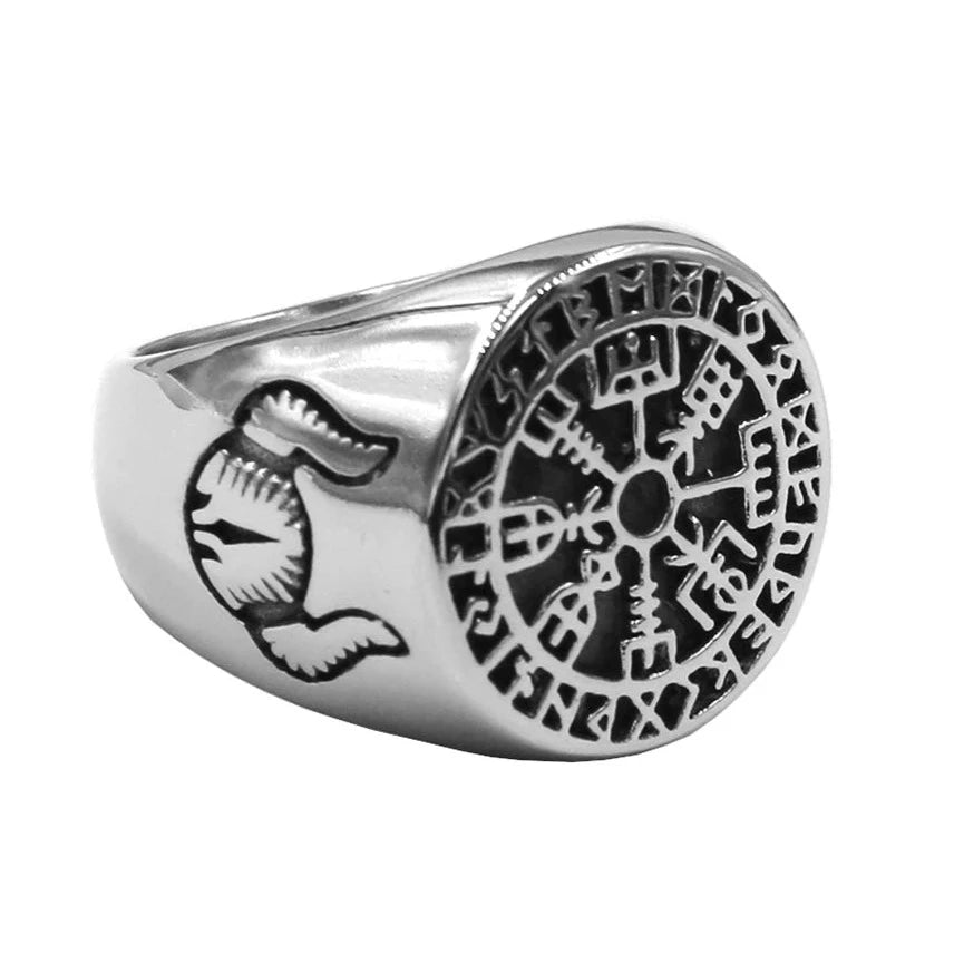 Viking Warrior Compass Vegvisir Ring