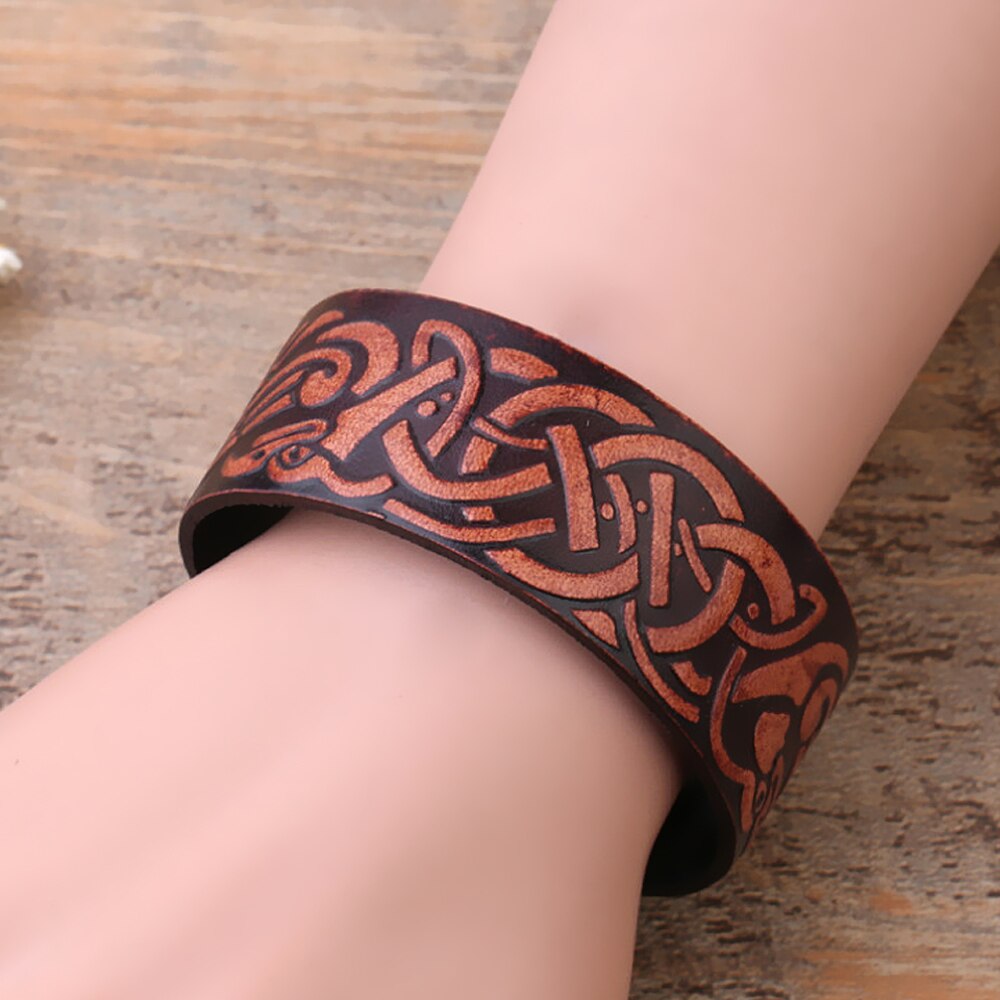 Odin's Ravens Stamped and Dyed Leather Bracelet