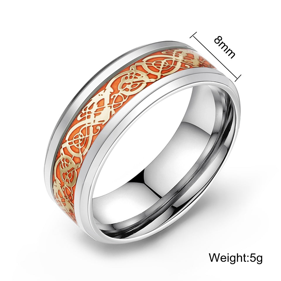 Luminous Celtic Dragon Inlay Ring