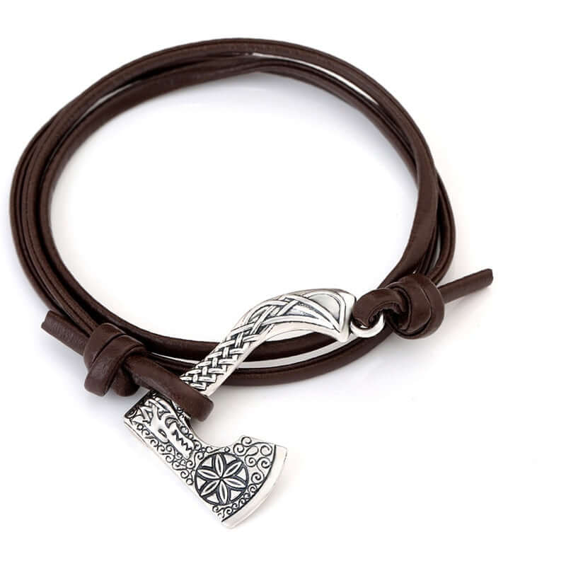 Dragon's Head Axe Wrap Leather Bracelet