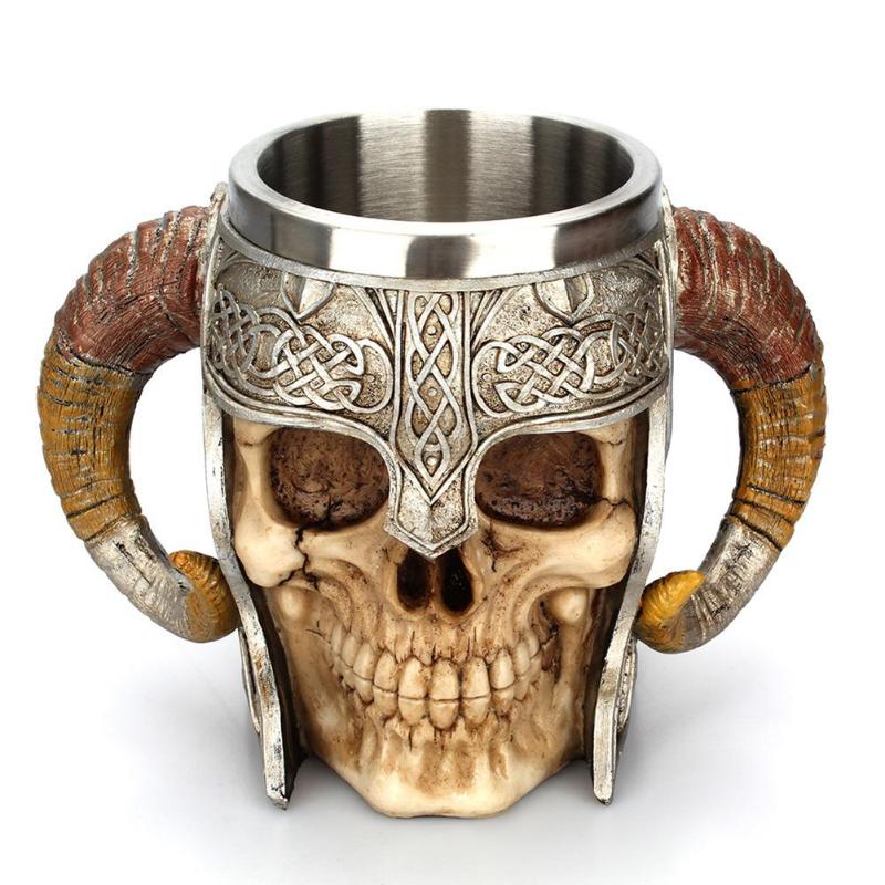 Viking Head Skull Horn Mug