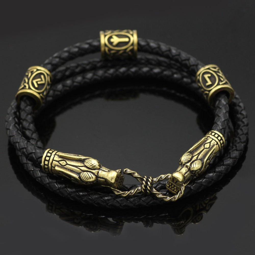 Nordic Viking Leather Bracelet-Dragon Heads