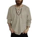 Medieval Lace-Up V-Neck Viking Long Sleeve Shirt