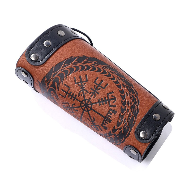 Jormungandr Viking Compass Leather Wristband