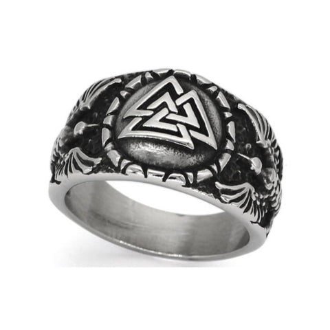 Valknut Ring With Odin's Ravens