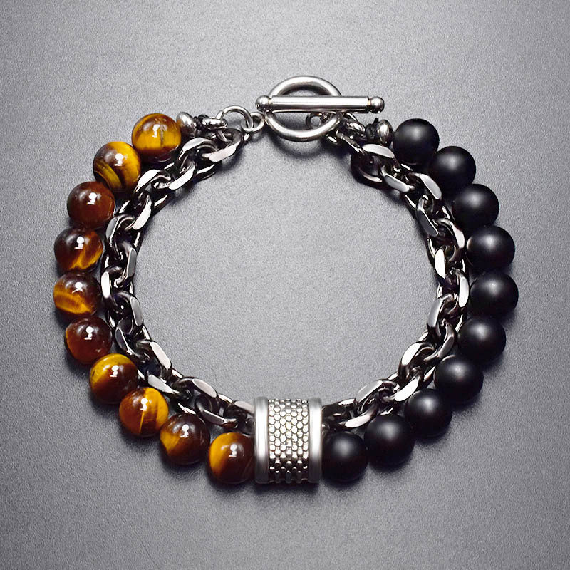 Men's Double Chain Link Stone Bracelet