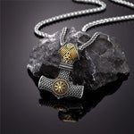 Gold and Silver Mjolnir Pendant With Helm Of Awe Necklace