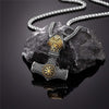 Gold and Silver Mjolnir Pendant With Helm Of Awe Necklace