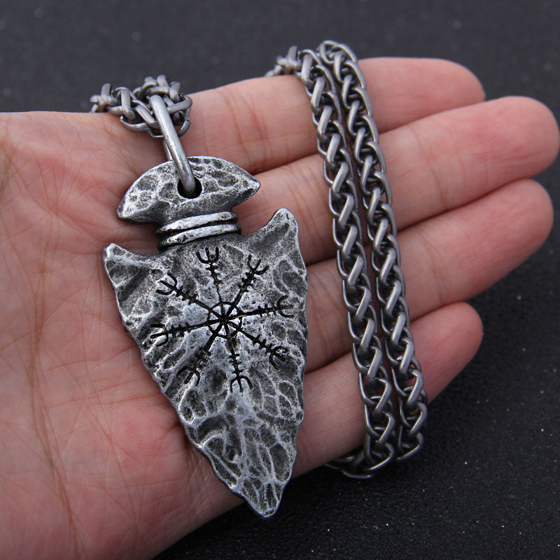 Viking Spear With Vegvisir Pendant Necklace