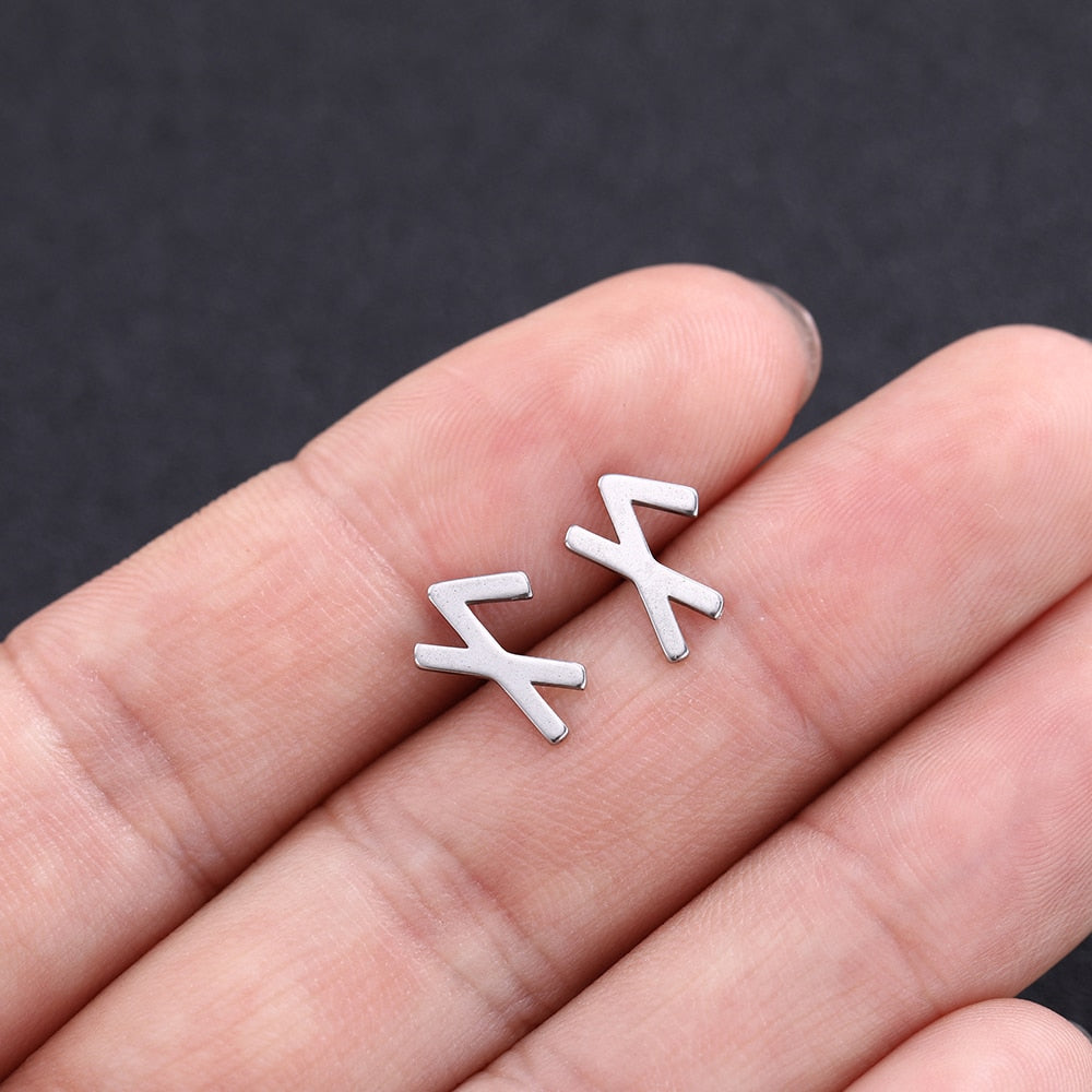 Viking Futhark Runes Stud Earrings