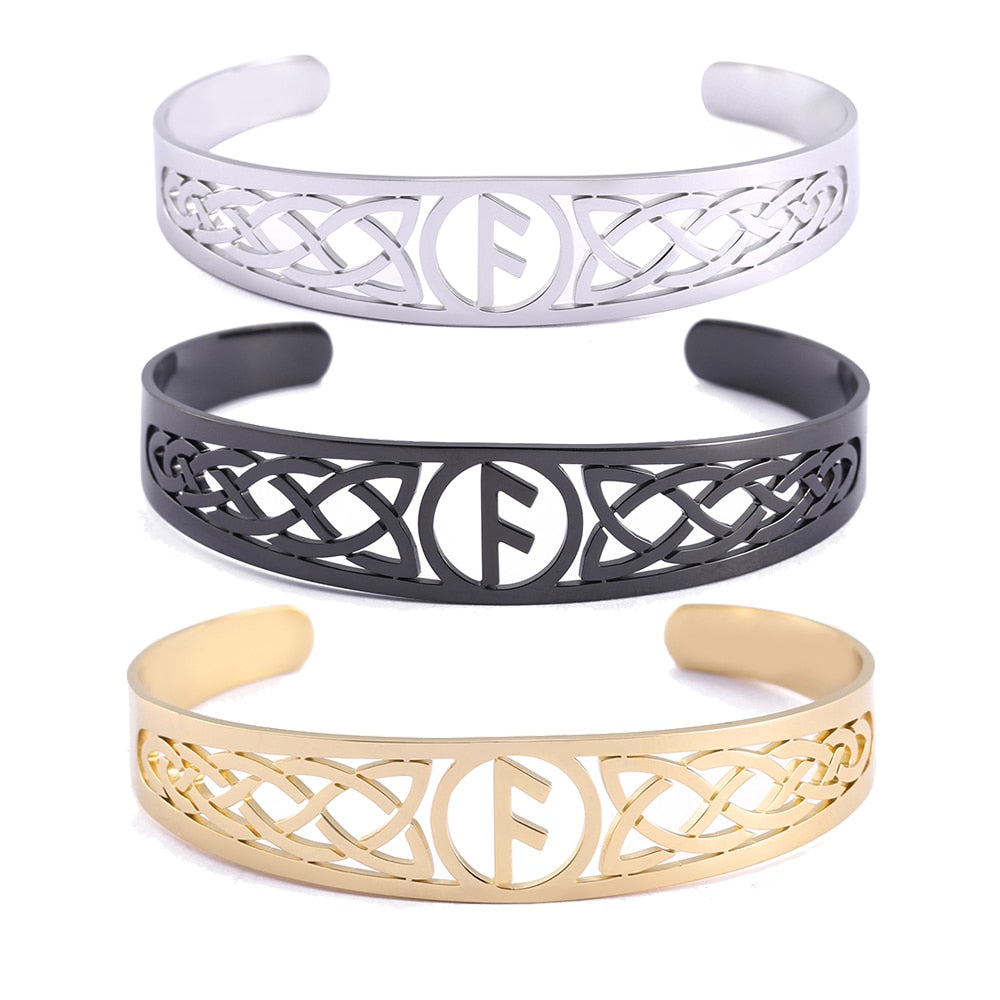 Nordic  Runes Bangle Cuff Bracelet