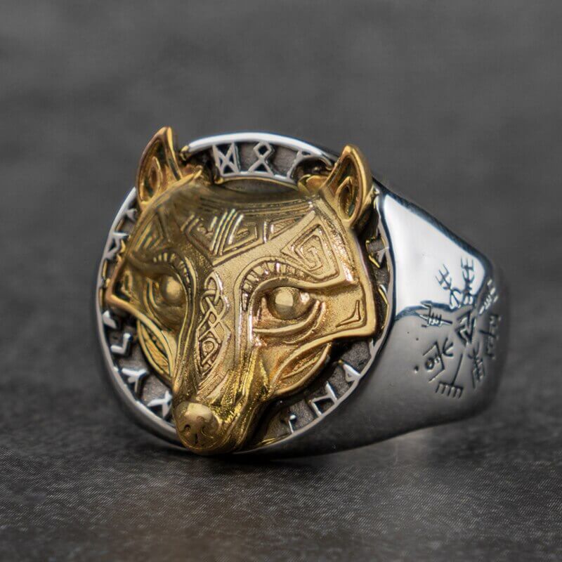 Gold Wolf Viking Ring