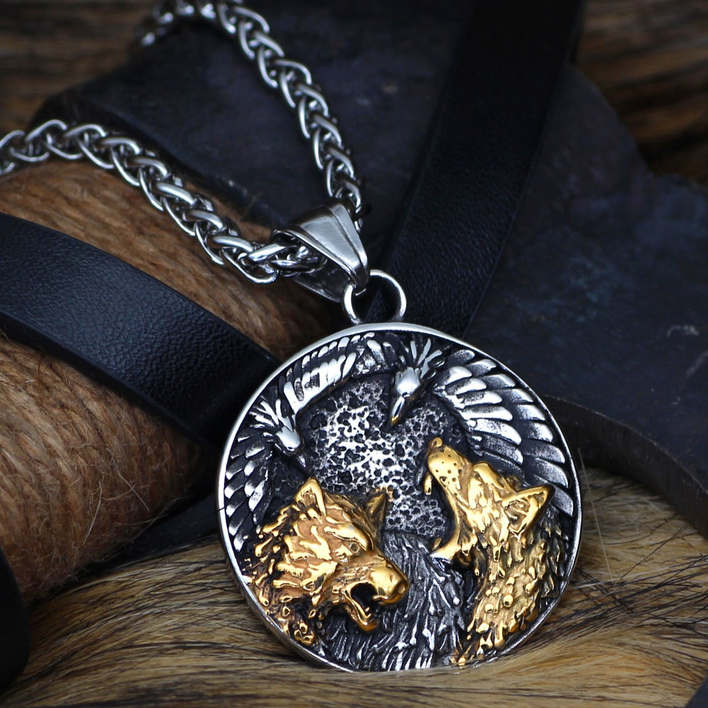 Wolf And Raven Pendant Necklace