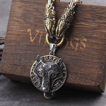 Gold Trimmed King Chain With Dragon Heads & Fenrir Pendant
