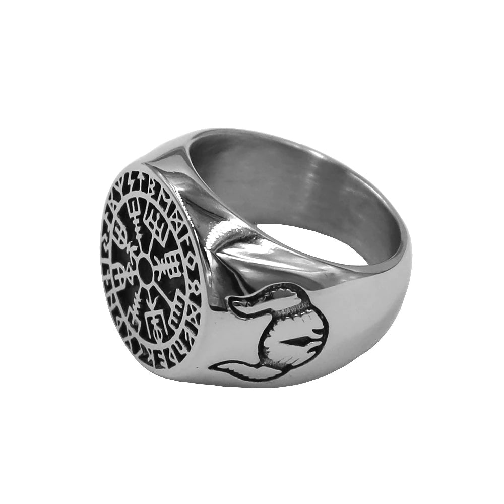 Viking Warrior Compass Vegvisir Ring