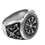 Gold Trimmed Viking Compass Vegvisir Ring With Axe