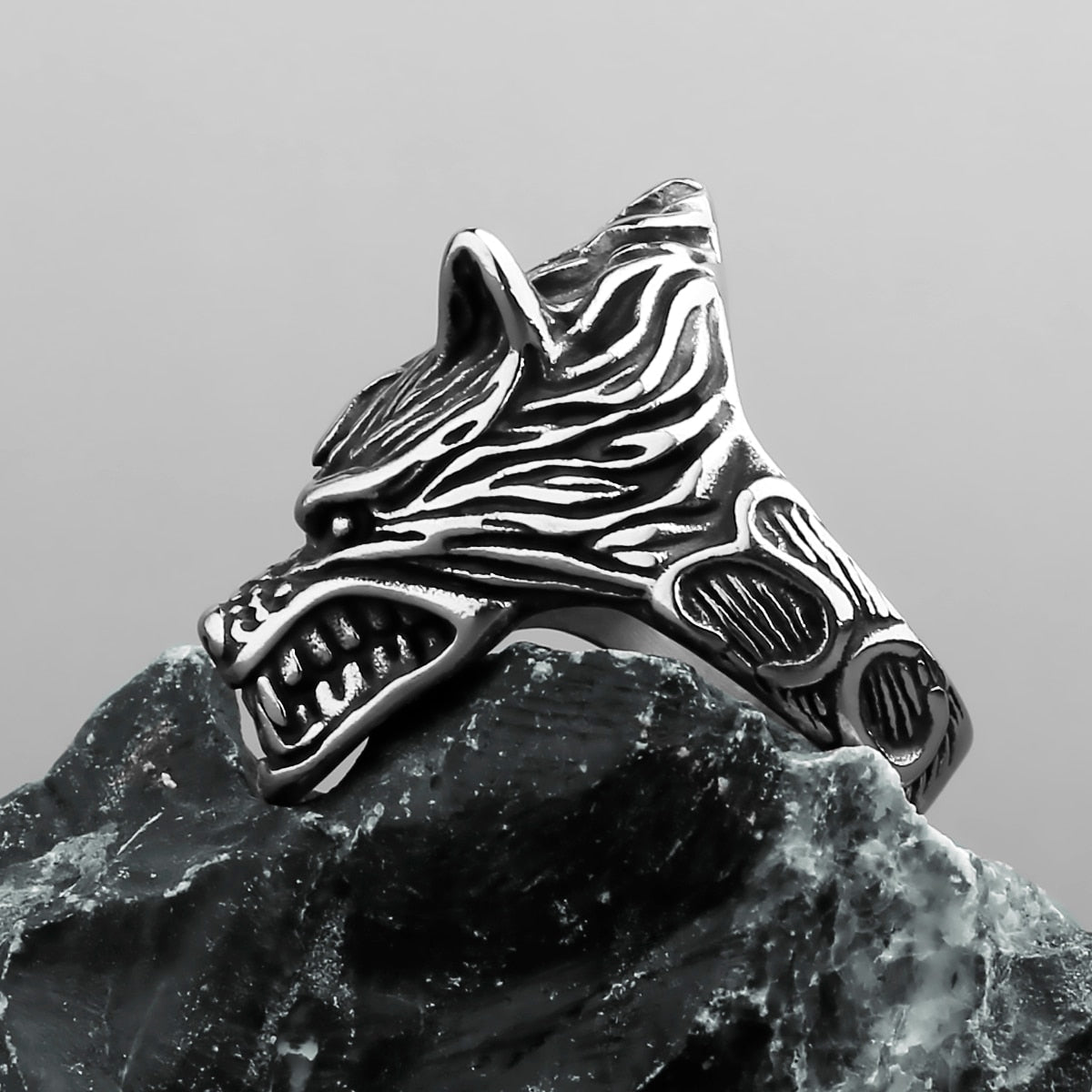 Norse Wolf Fenrir Head Ring
