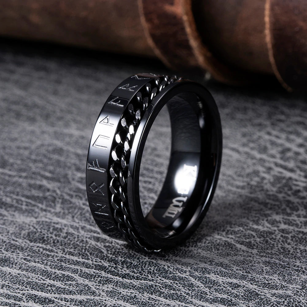 Viking Runes Spinner Chain Ring