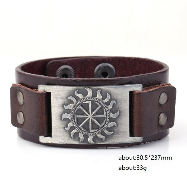 VIKING BRACELET SYMBOL OF SUN (LEATHER)