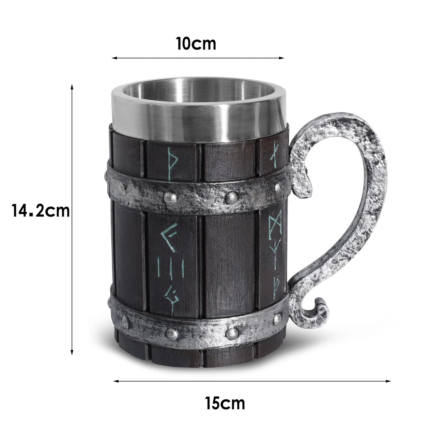 VIKING RUNES 'WOODEN' 600ML STAINLESS STEEL TANKARD MUG