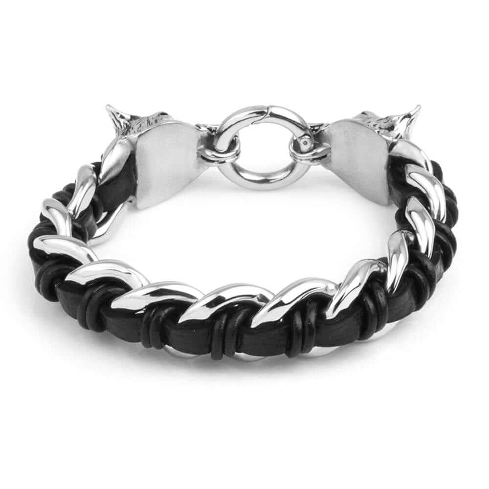 Geri And Freki Interwoven Leather Chain Bracelet