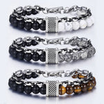 Men's Double Chain Link Stone Bracelet