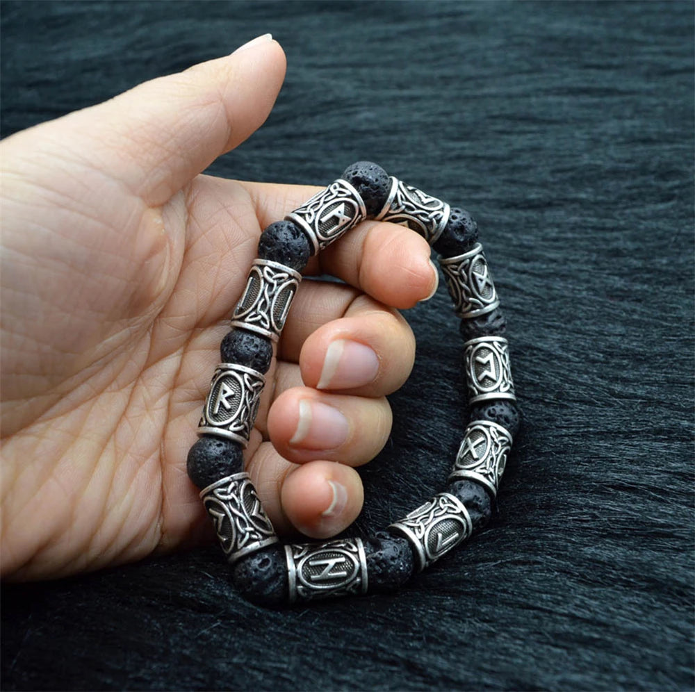 Runic Lava Stone Beads Viking Bracelet