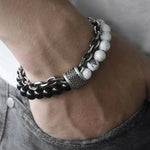 Men's Double Chain Link Stone Bracelet