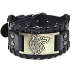 Nordic Wolf Head Leather Bracelet