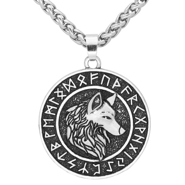 Norse Wolf Runes Pendant Necklace