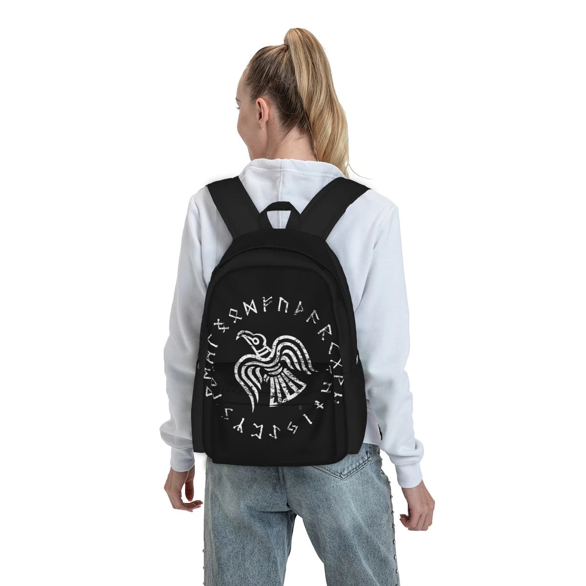 Norse Raven In Runic Circle Large Capacity Viking Backpack