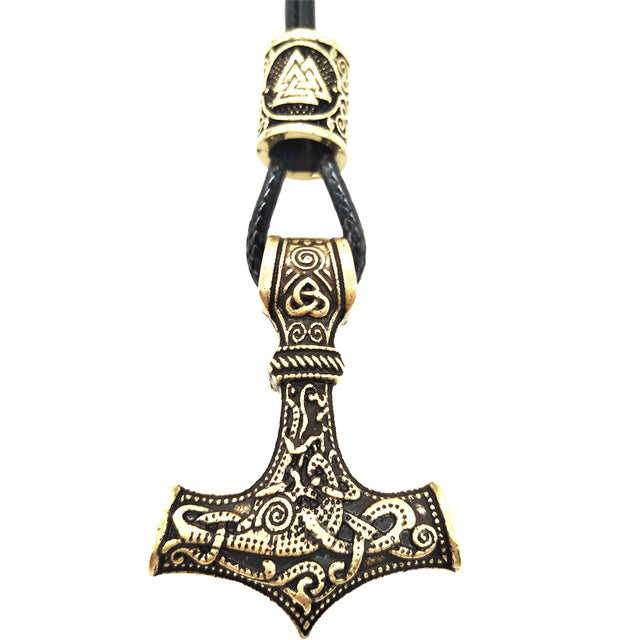 Thor's Hammer Mjolnir Viking Necklace With Valknut Bead