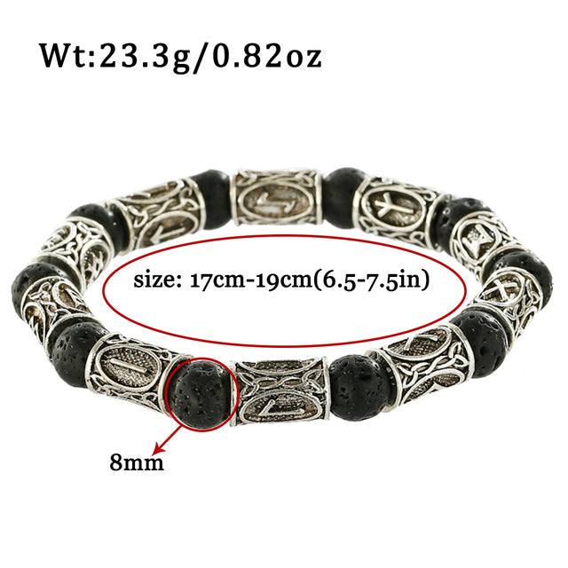 Runic Lava Stone Beads Viking Bracelet