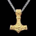 Gold Mjolnir Necklace With Steel Or Leather Chain