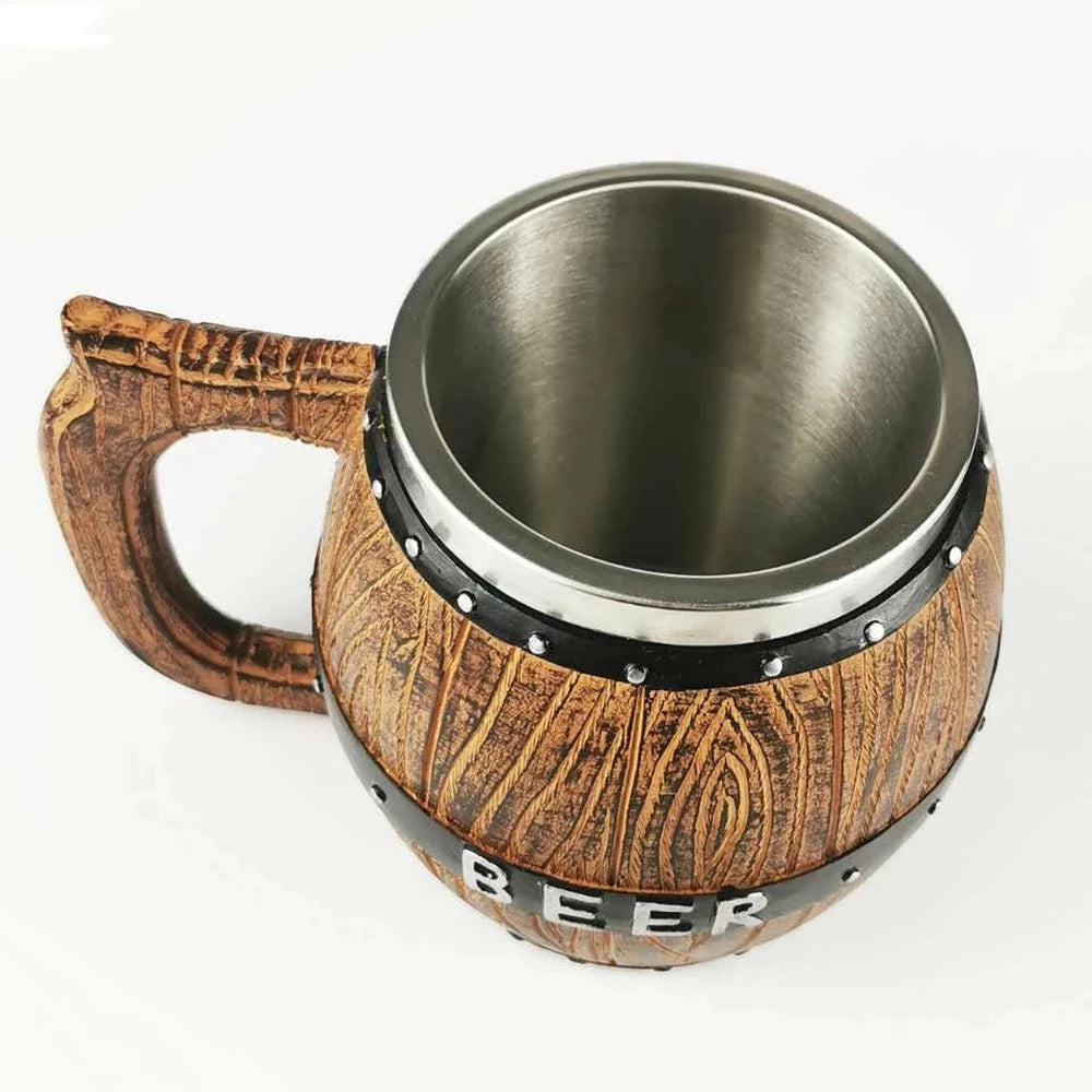 Oak Barrel Style Wooden Beer Tankard Mug