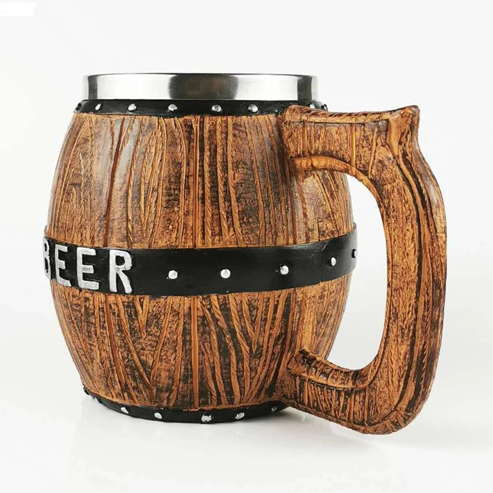 Oak Barrel Style Wooden Beer Tankard Mug