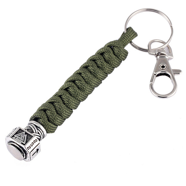 Dark Green Valknut Paracord Viking Keychain