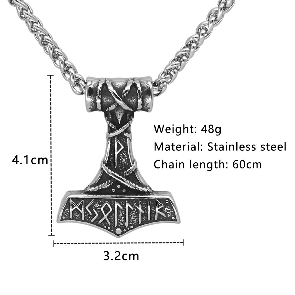 Mjolnir Thor's Hammer Norse Rune Pendant Necklace